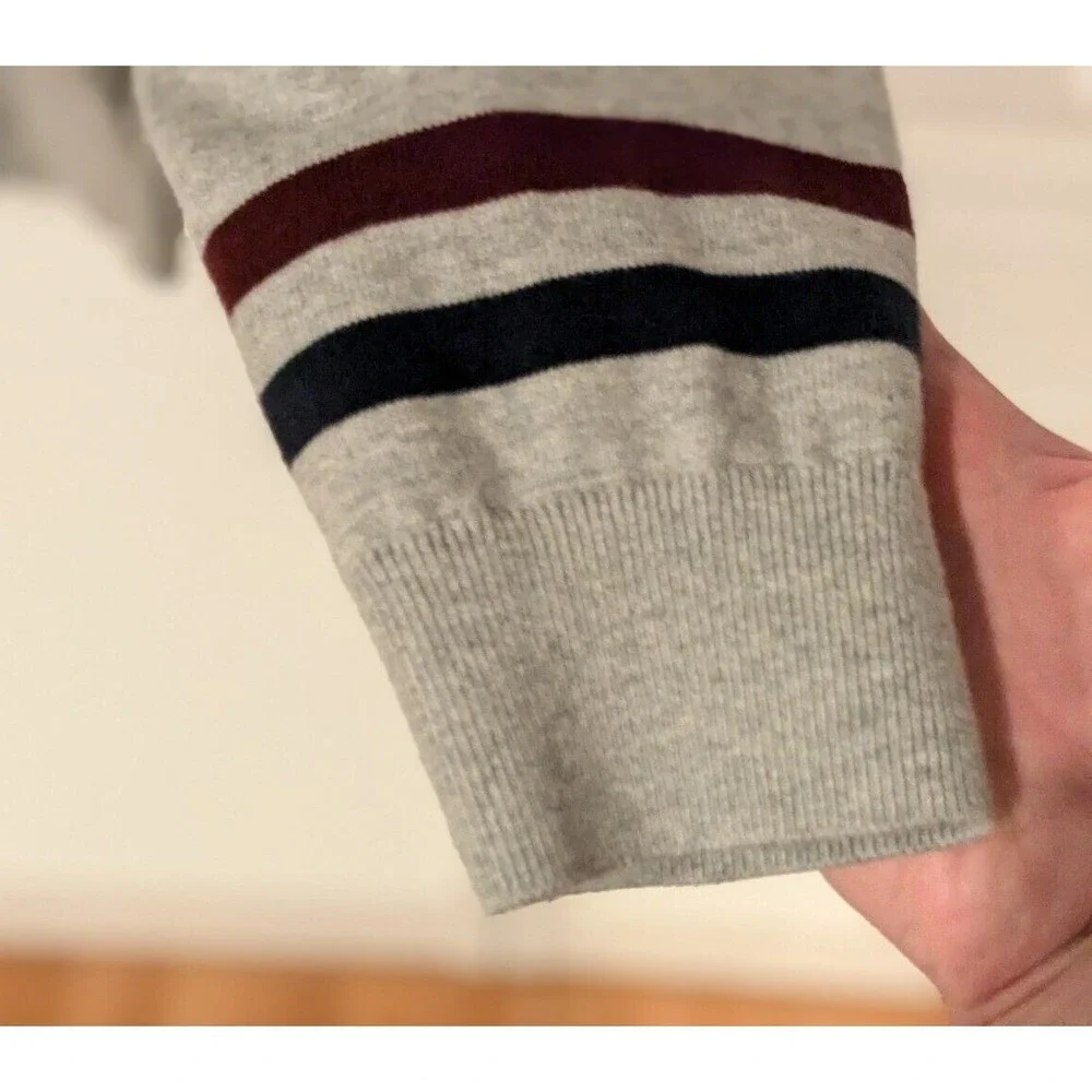 Nautica Men's L Gray Striped‎ Quarter Zip Pullover Sweater Logo Preppy Classic